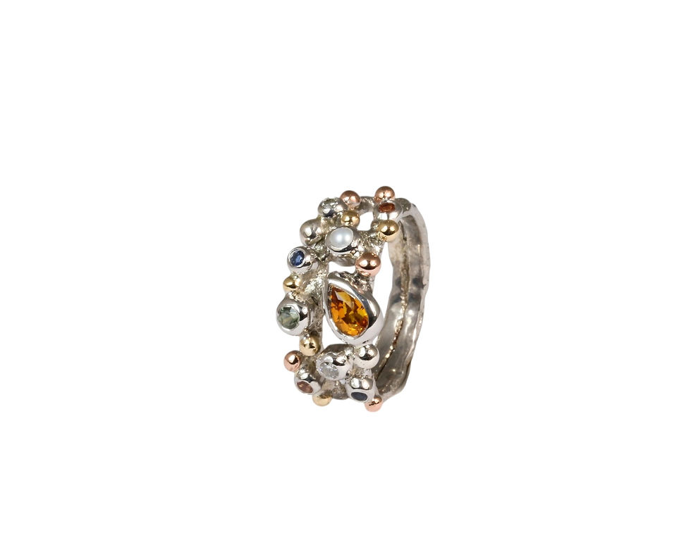Blossom ring with gemstones, Atelje DR jewelry