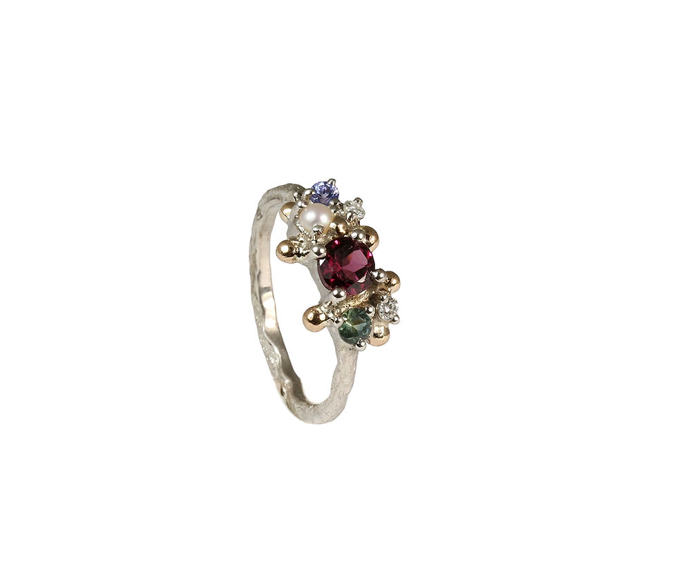 Thumbnail: family unique ring in silver and yellow gold with green, blue, red stones, atelje dr