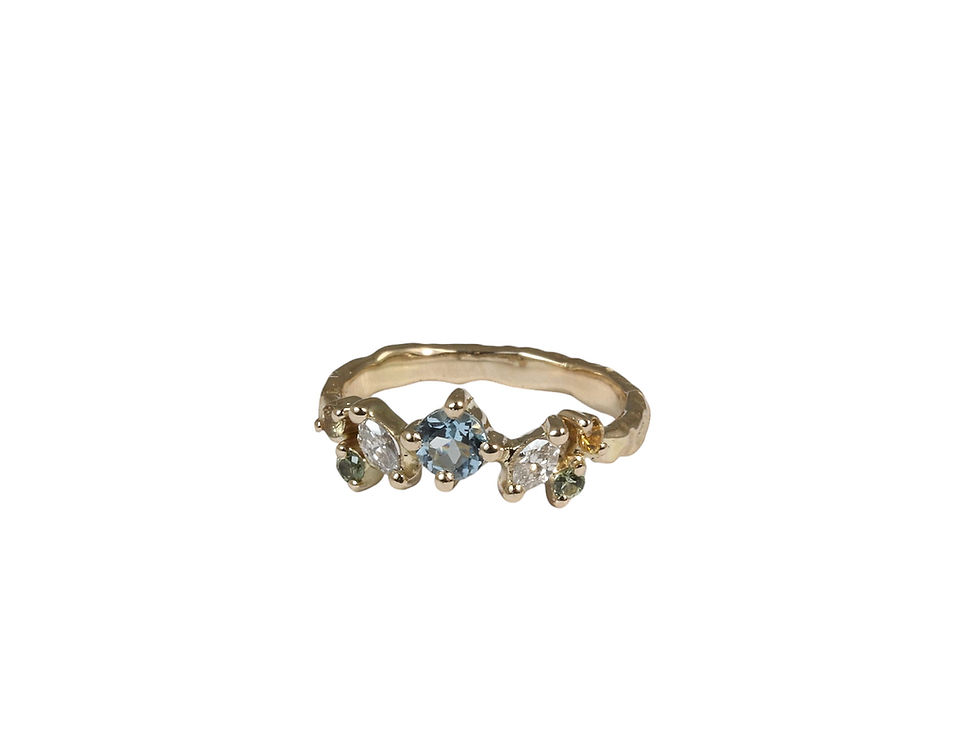 Sličica: Princess PAISLEY ring in pale yellow gold with gemstones, Atelje DR jewelry