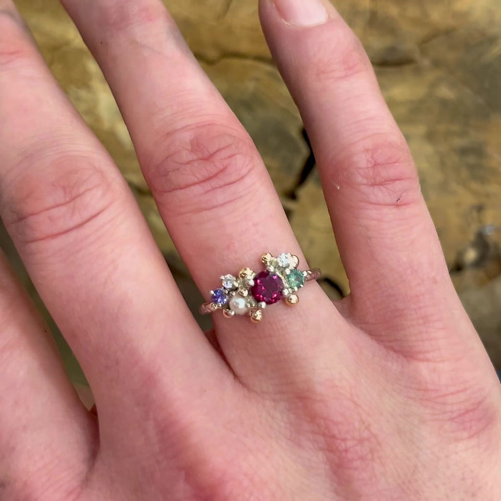 Thumbnail: family unique ring in silver and yellow gold with green, blue, red stones, atelje dr