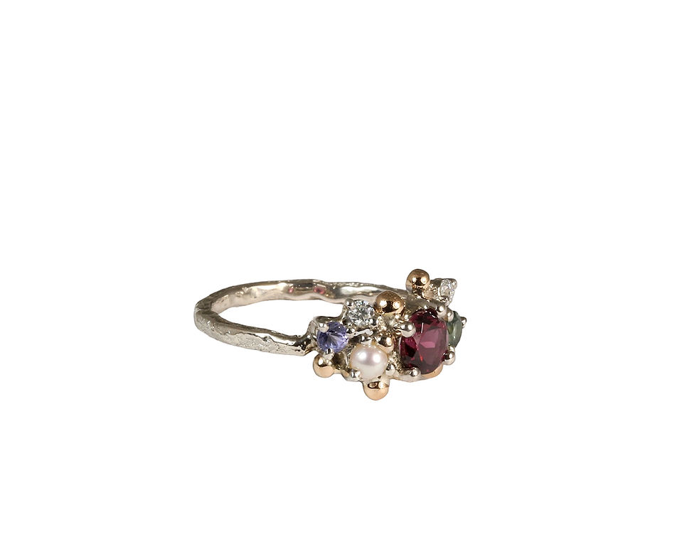Thumbnail: family unique ring in silver and yellow gold with green, blue, red stones, atelje dr