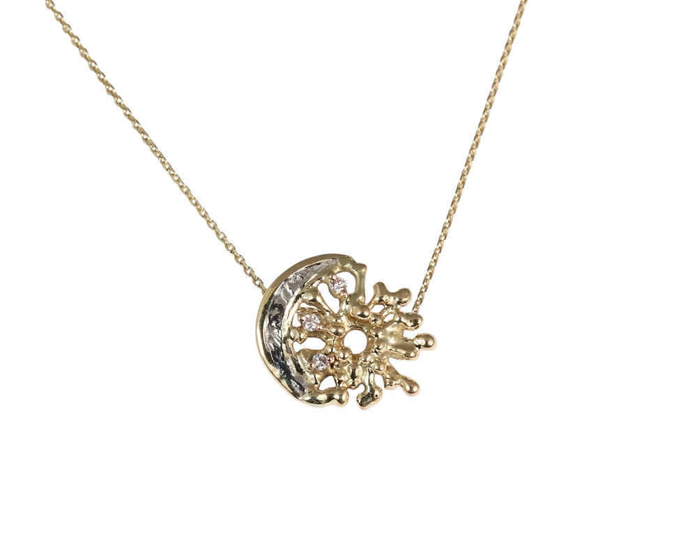 Unique Sun-Moon pendant with diamonds, Atelje DR jewelry