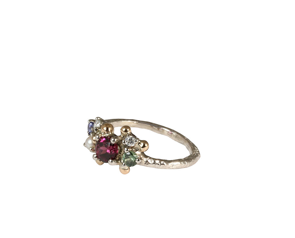Thumbnail: family unique ring in silver and yellow gold with green, blue, red stones, atelje dr
