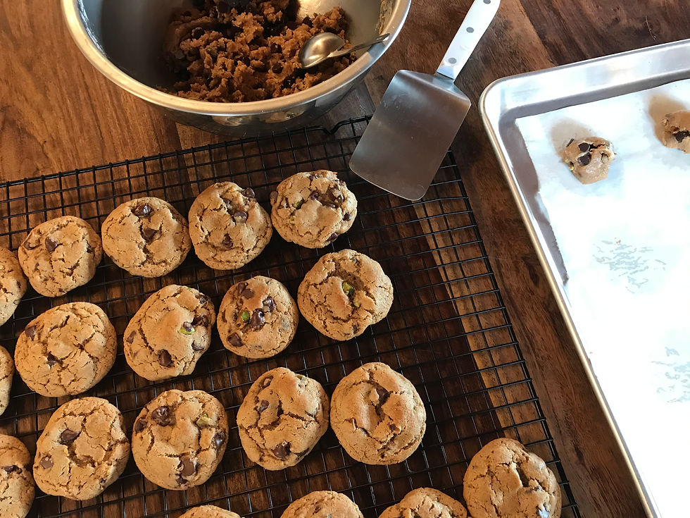 Chocolate Chip, Tahini,               Pistachio Cookies