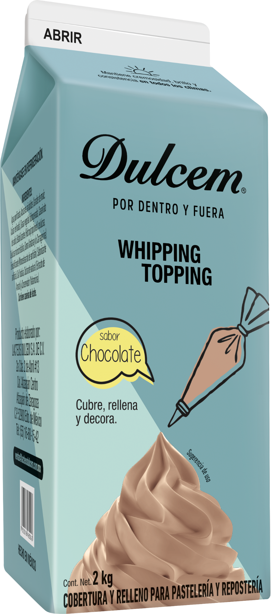 Whip Topping Dulcem Chocolate 2 Kg, marca Dulcem