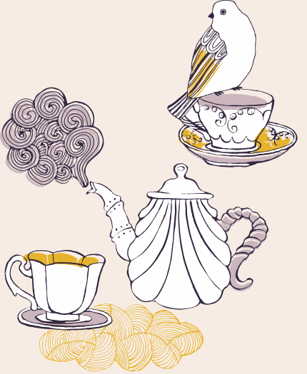 Tea cup, bird and teapot