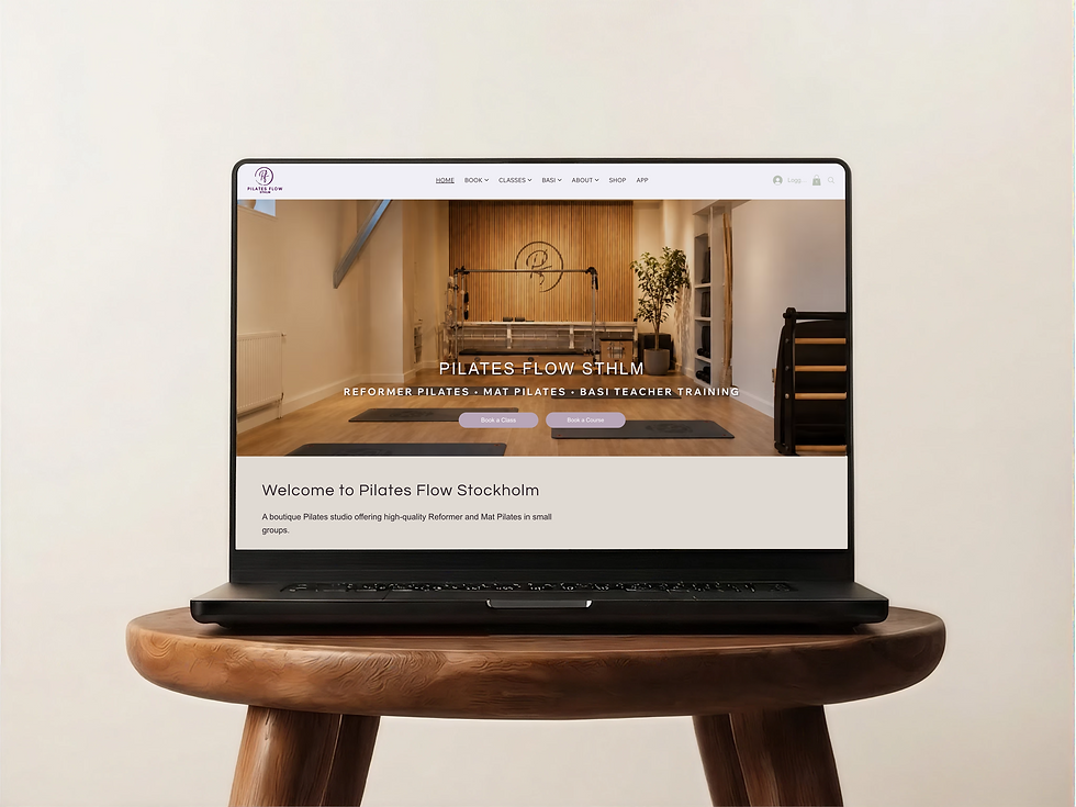 Macbook mockup of pilates flow sthlm website