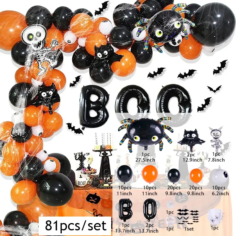 Thumbnail: Halloween Balloons Garland Arch Kit Bat Spider Skeleton Foil Balloons