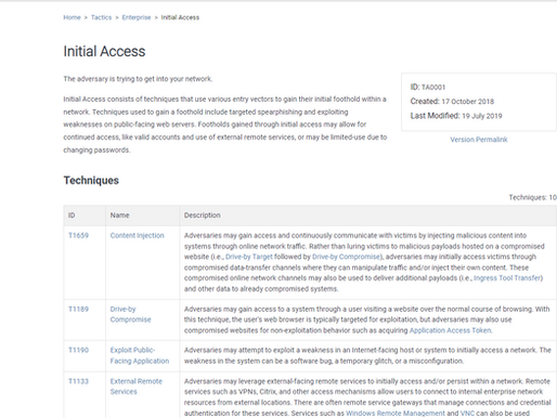 Initial Access Tactics in the ATT&CK Matrix for Enterprise