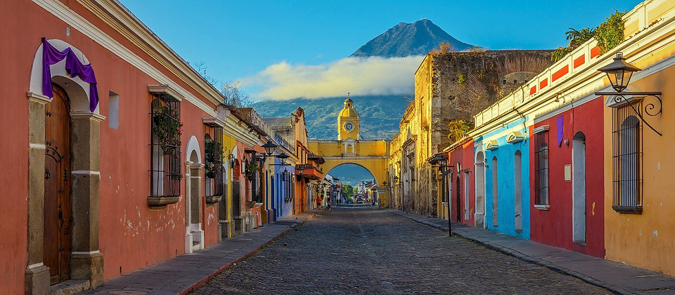 Enchanting-Travels-Guatemala-Tours-Antigua-Cityscape-in-the-main-street-of-Antigua-city-wi
