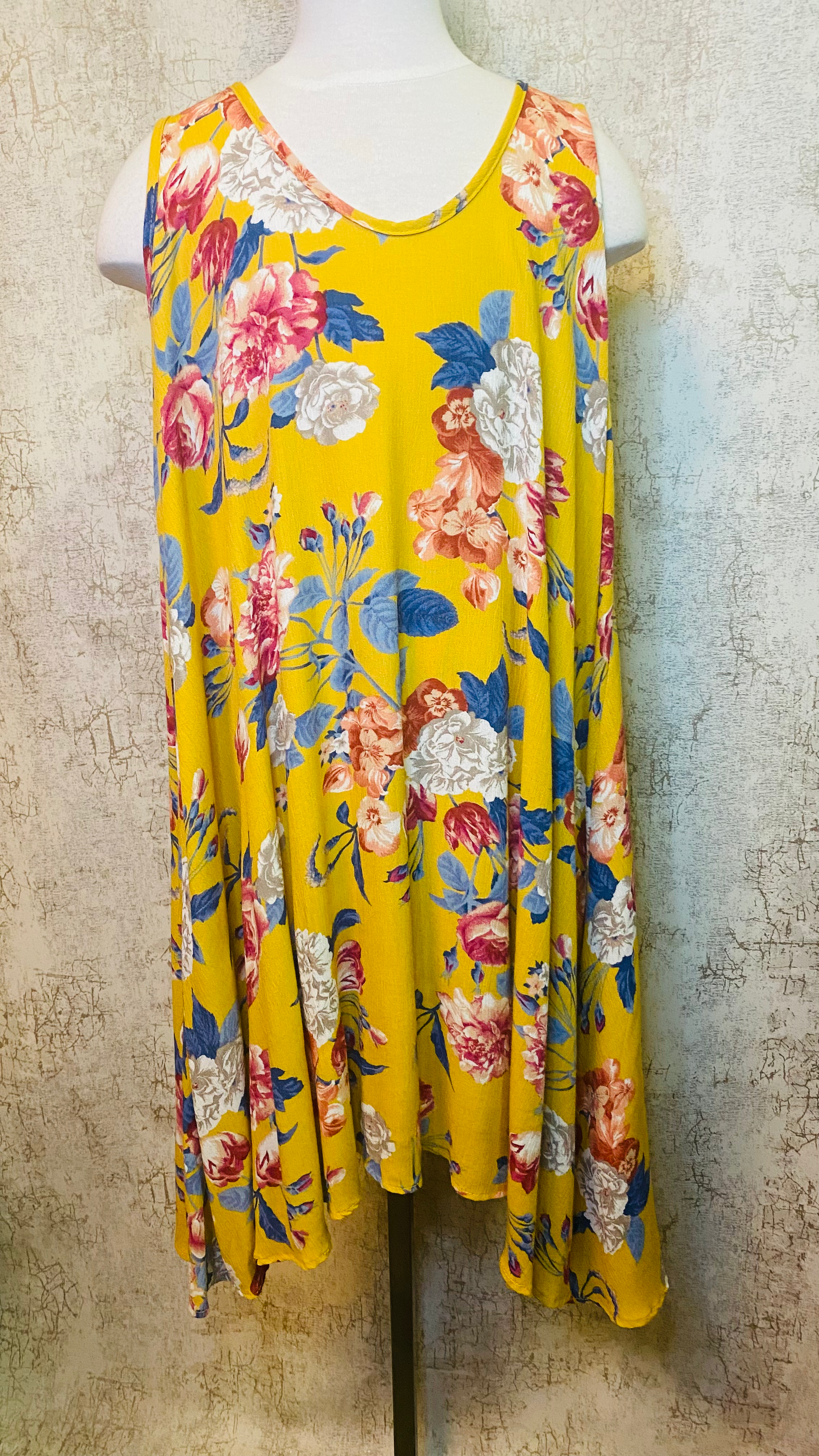 Apparel Love Krinkle Rayon Print Tank Dress-Mustard