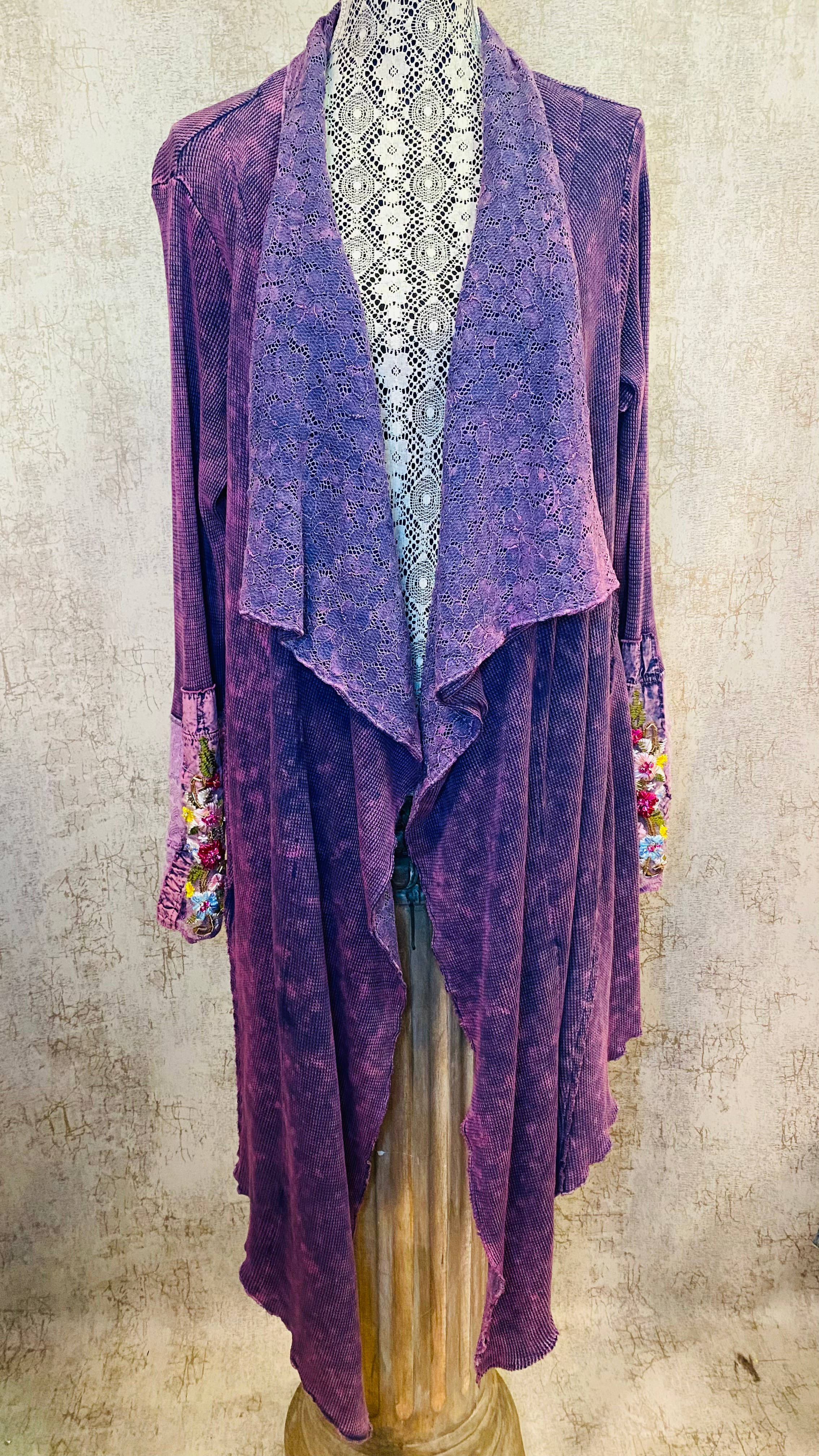 Aratta Thermal Travel Coat With Beaded Cuffs-Purple Wash