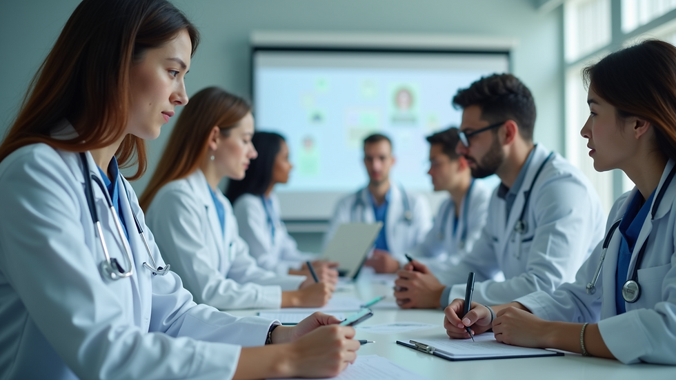 Close-up view of diverse medical students engaged in learning