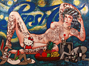art paintings in surrealist style of women and small animals by Mallorca artist Max Cantrell
