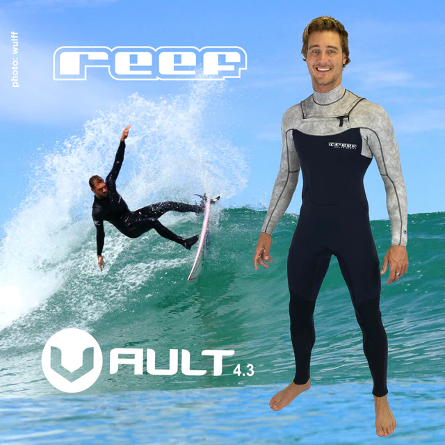 REEF Mens Vault 4.3 Wetsuit Black Cement Surf Garage Supply