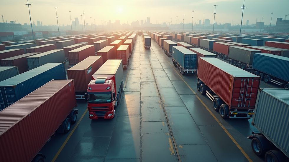 High angle view of a logistics center with trucks and containers