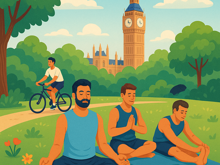 Men focusing on wellness in the park