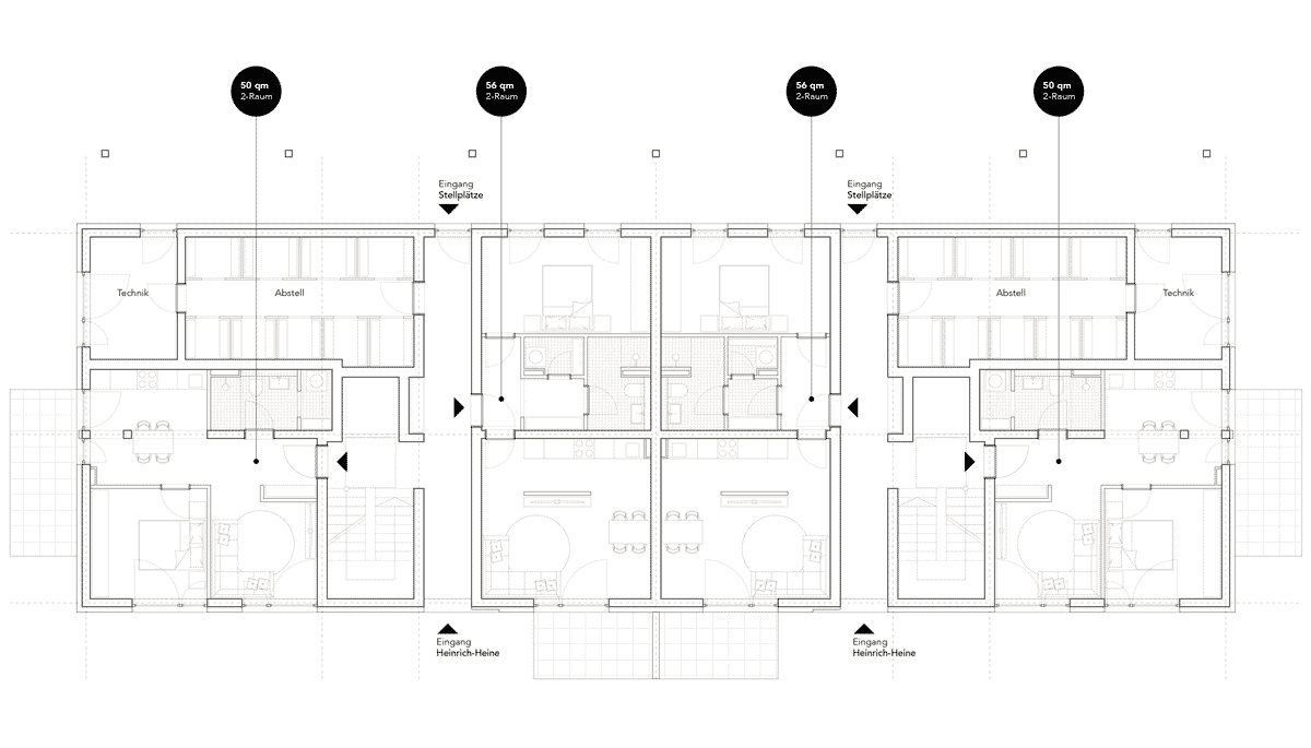Grundrisse eines Wohnungsbaus