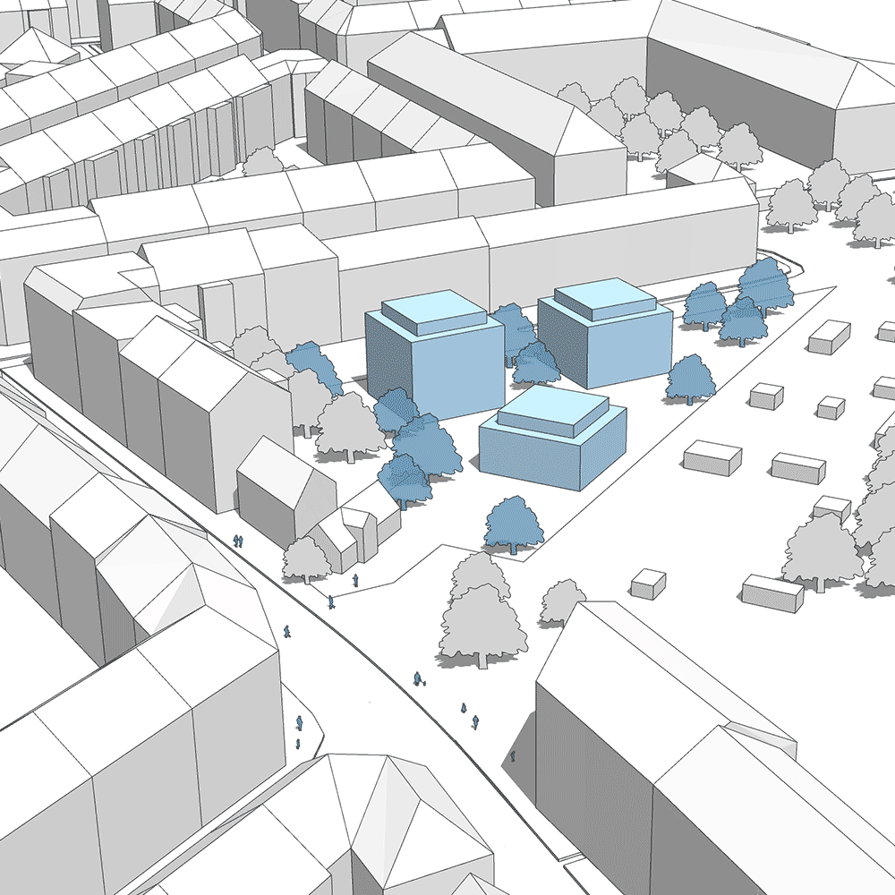 Animation verschiedener Baukörper-Varianten im Umgebungskontext