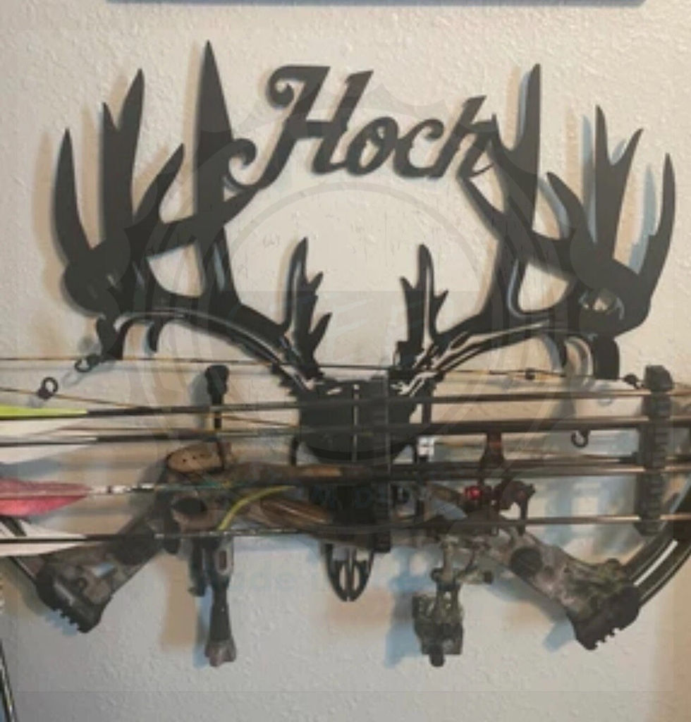 Thumbnail: Personalized Metal Bow Holder: Custom Wall-Mounted Bow Rack