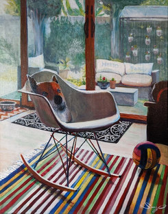 White Chair on Striped Rug