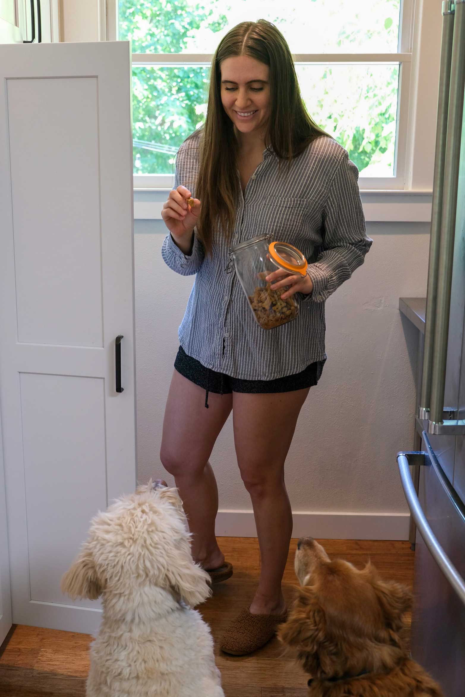 One detail to note, Alli stores her pantry goods in these beautiful french container jars. Doggie treats included.