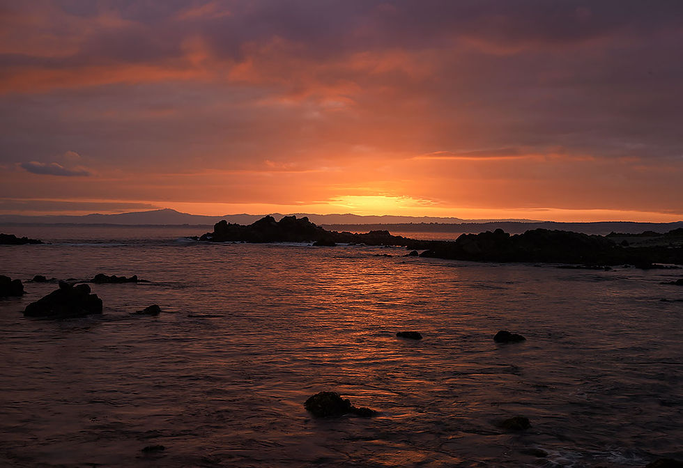 Sunset on Pacific Ocean, Tracks by the Post 2026 no.11 Sea Otter, www.egrettracks.com, www.fbphoto.com, Leslie and Frank Bevans