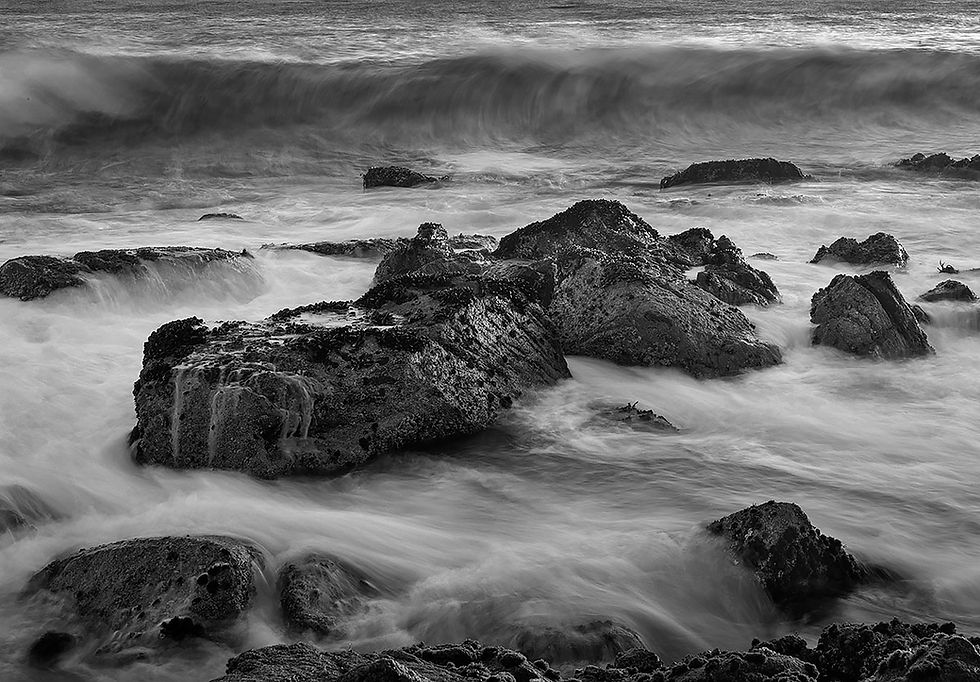 surf at Pacific Grove, black and white photography by Frank Bevans, Tracks by the Post 2026 no. 10 black and white, www.egrettracks.com, www.fbphoto.com