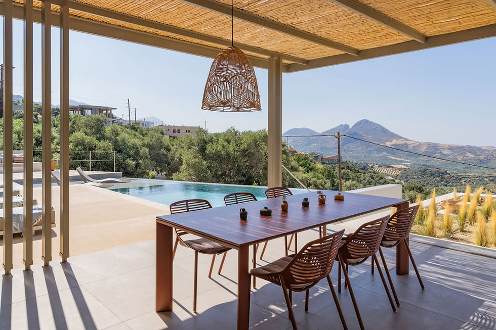 Villa Skali outdoor dining terrace with panoramic views