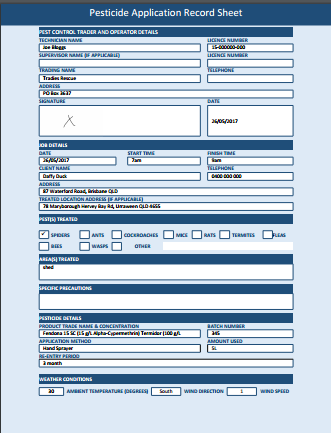 Thumbnail: Pesticide Application Record Sheet