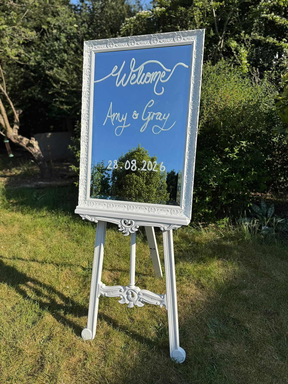 Large white mirror for One Day Event Hire wedding decor hire in Ipswich Suffolk