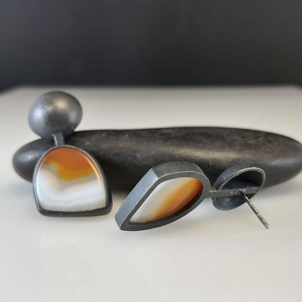 Thumbnail: Red Banded Agate Dot Earrings, one-of-one