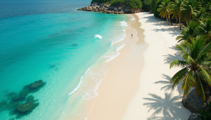 High angle view of the turquoise waters and white sandy beaches of Bali