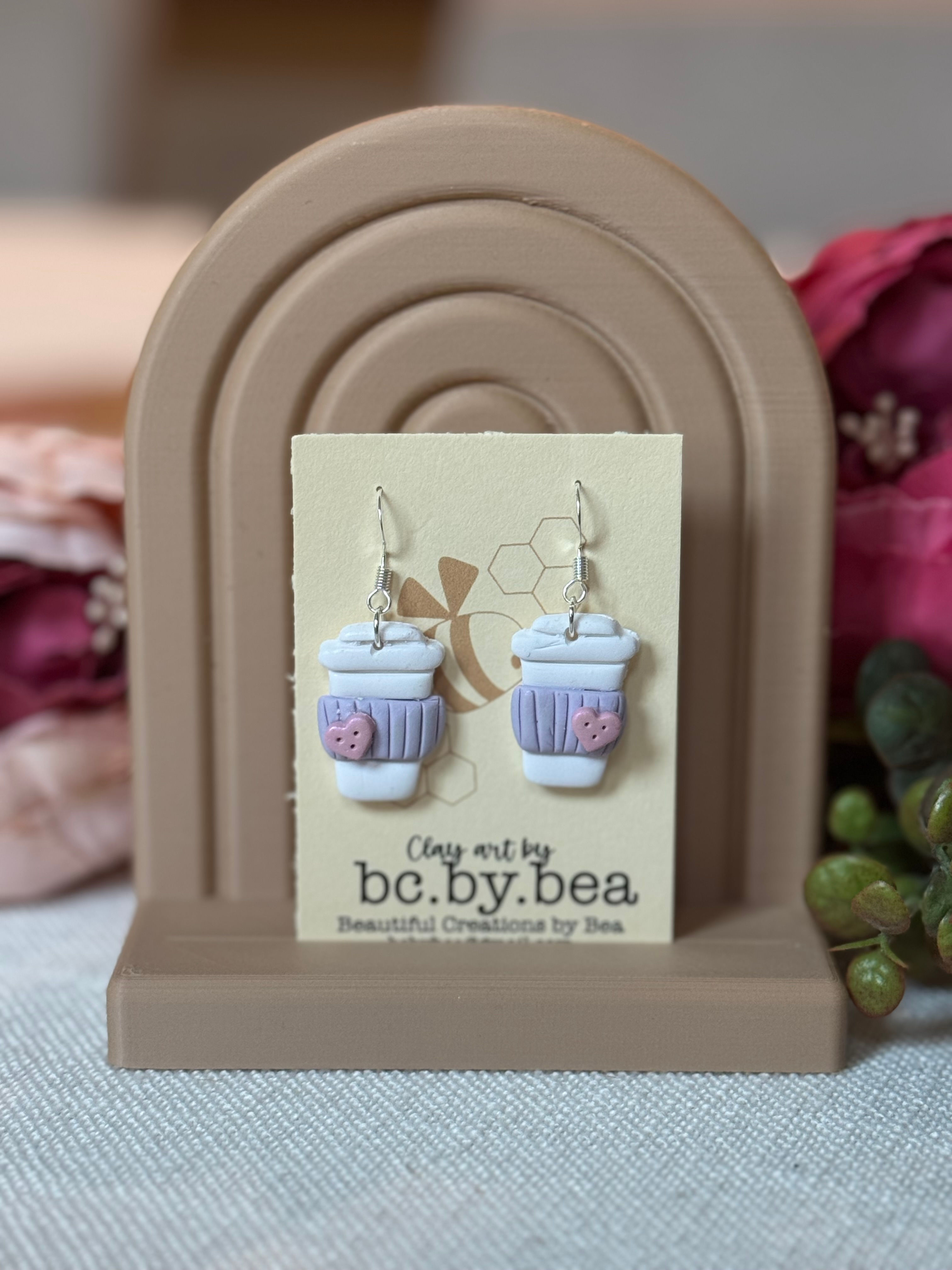 Latte-to go heart dangle earrings