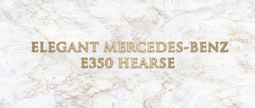 Elegant Mercedes-Benz E350 Hearse text on marble background