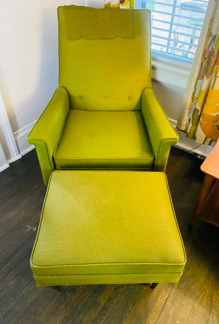 Thumbnail: Vintage "Avant" Lime green chair and foot stool by Kroehler