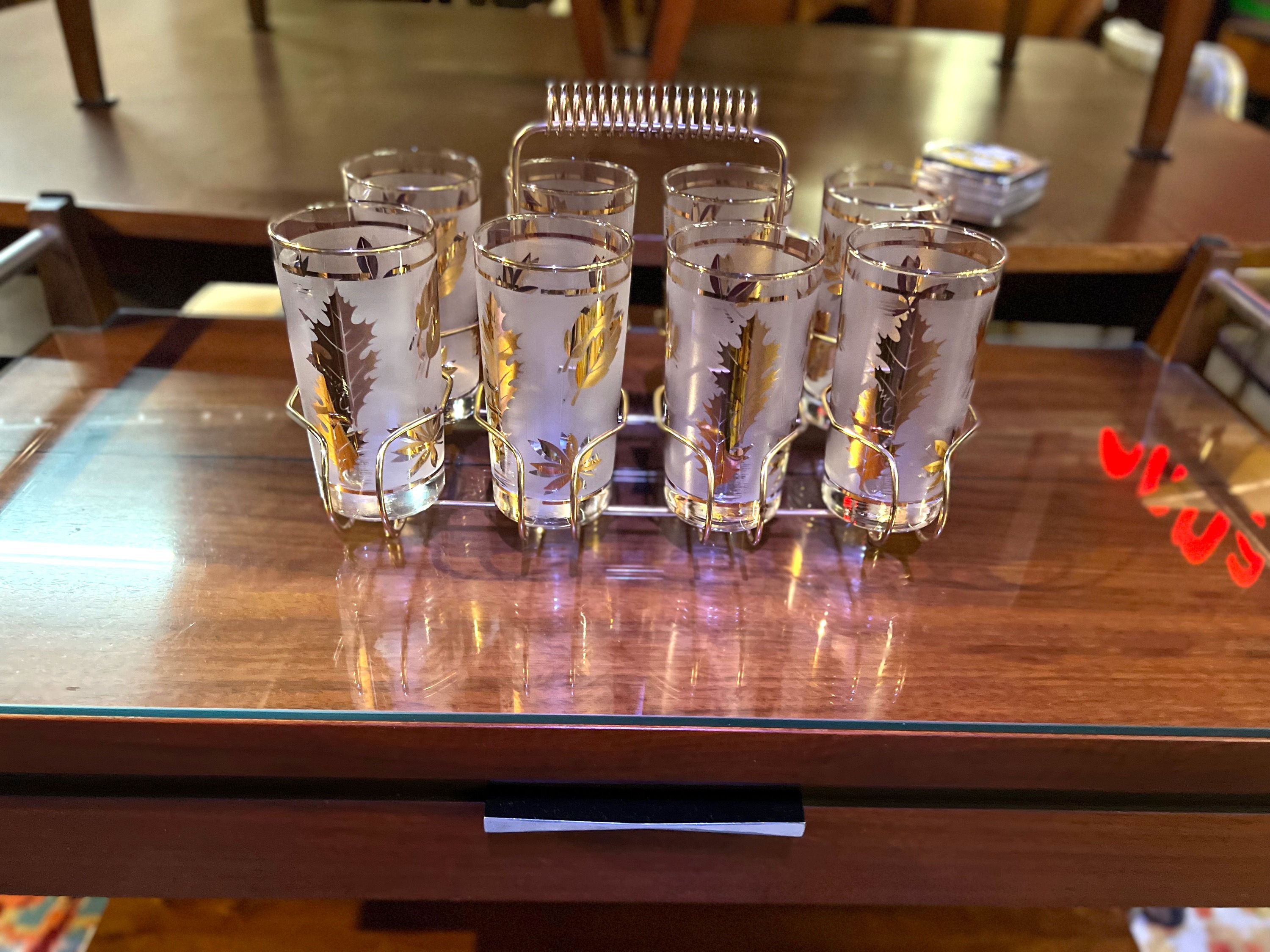 22 Karat Libbey Gold Leaf Tumblers with Carrier.