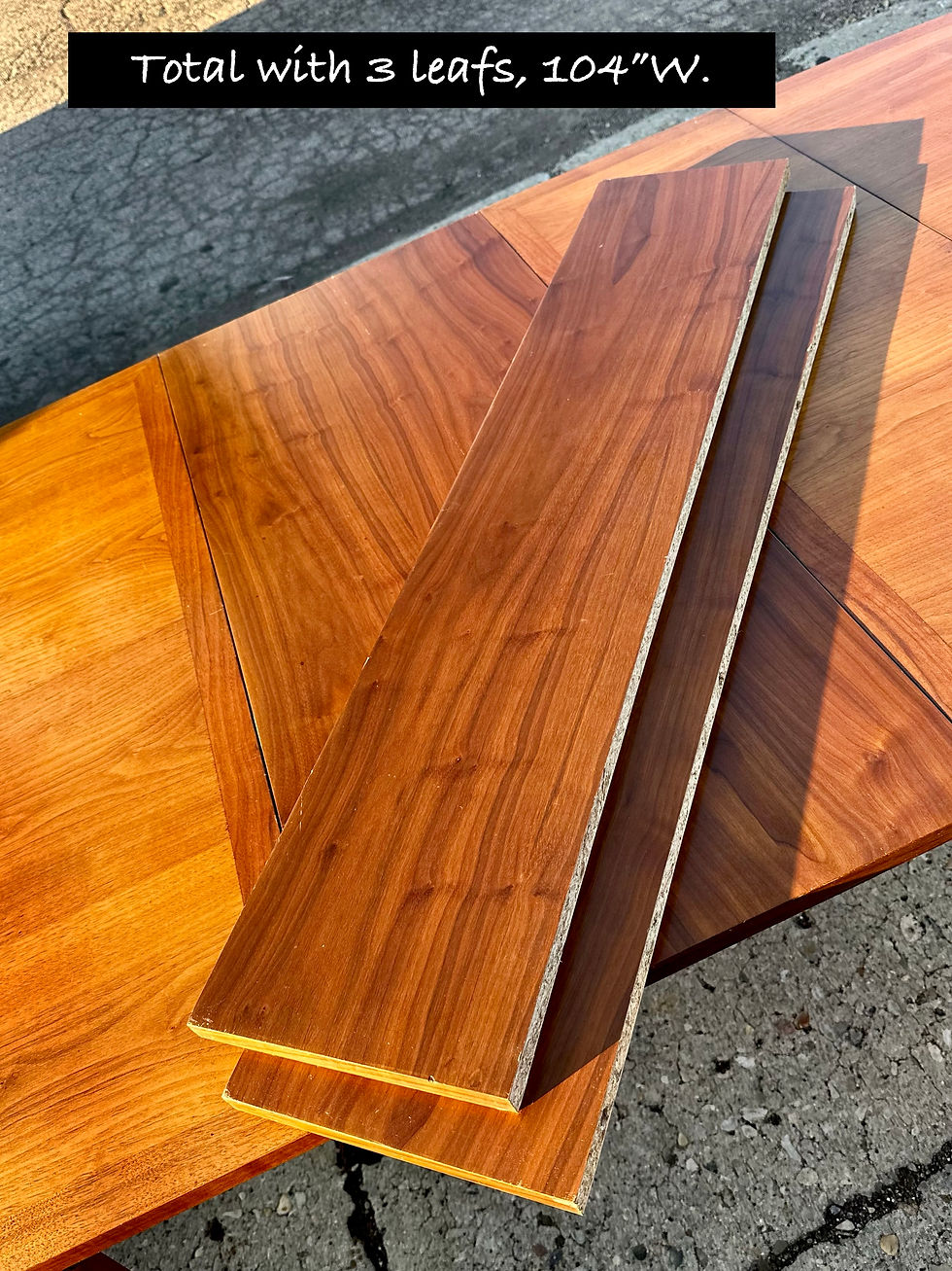 Thumbnail: Lane "Rythm" Walnut drop leafs Dining table, 3 leaves and 4 chairs.