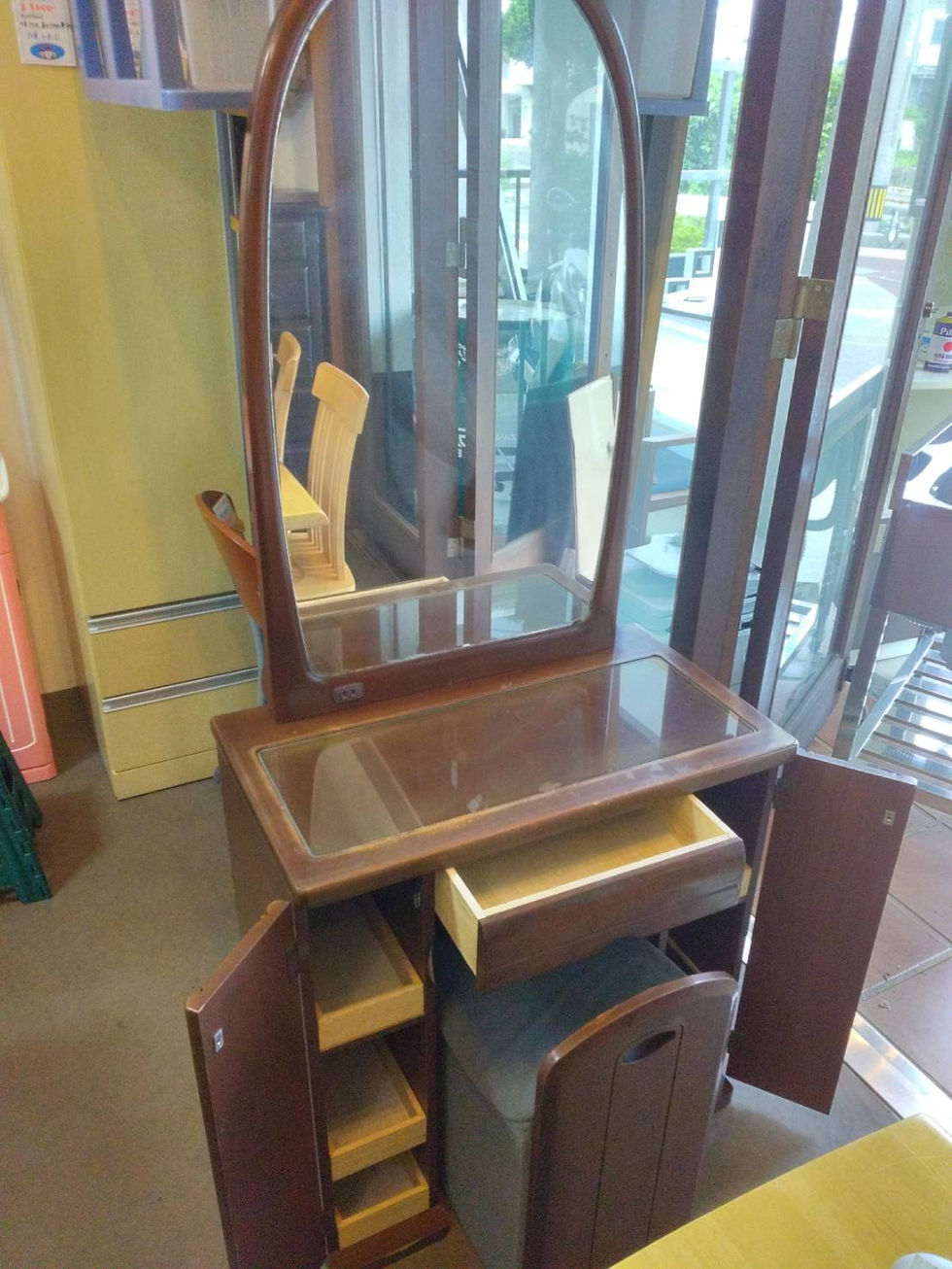 サムネイル： レトロ家具　ドレッサー＆椅子セット　鏡台