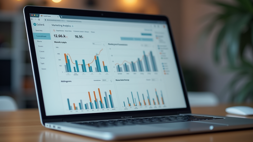 Close-up view of a laptop screen showing marketing analytics dashboard