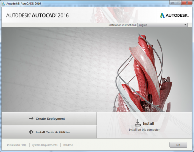 Autodesk AutoCAD 2016 installation setup screen on Windows computer
