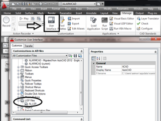 AutoCAD APPLOAD command window used to load LISP and plugin files