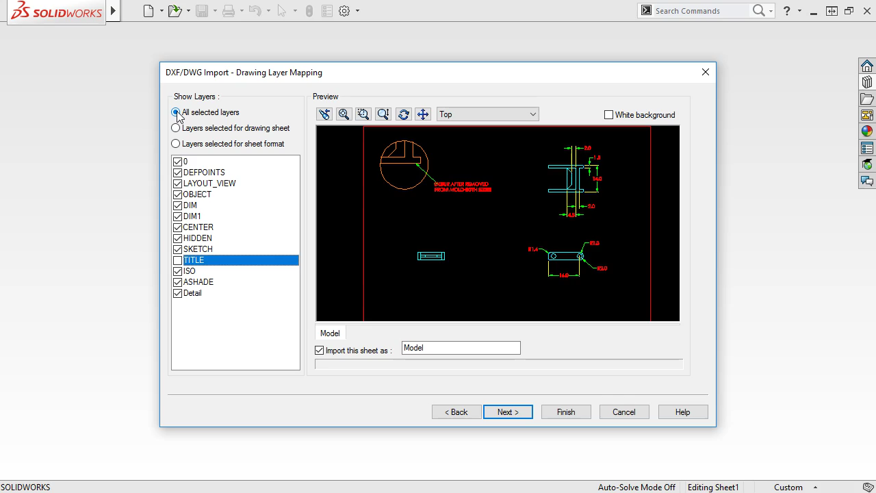 Converting AutoCAD drawings into SolidWorks models for mechanical design