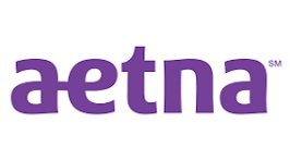 Aetna company logo, purple 'aetna' text with SM, premier wellness healthcare.