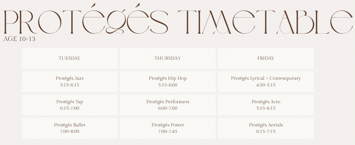 proteges timetable.gif