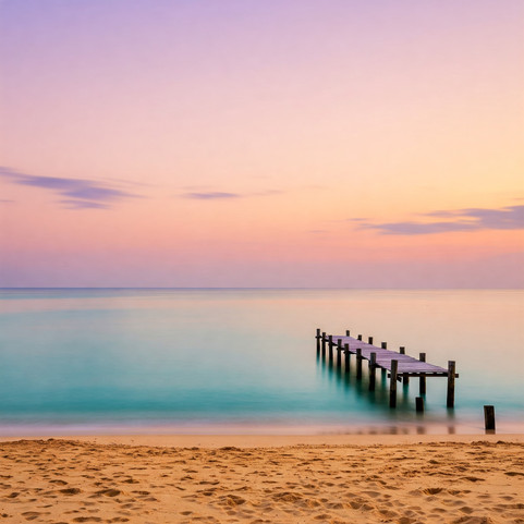 tramonto sulla spiaggia con una banchina sulla destra