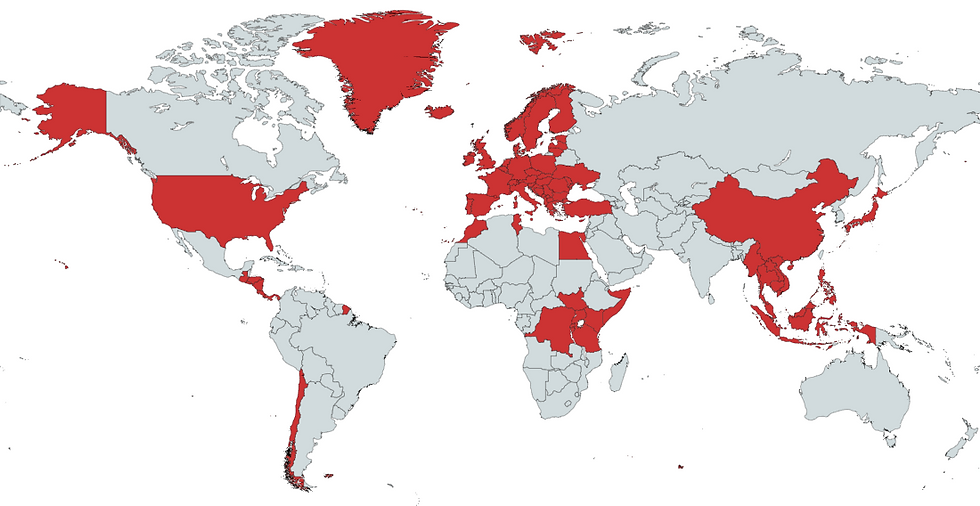 Map of 78 Nations and 31 Territories with 4-MBC restrictions