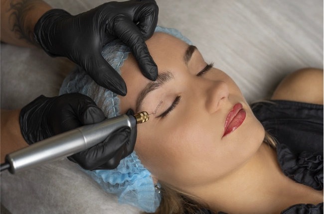 skincare model undergoing fibroblast lift treatment from a skin boutique
