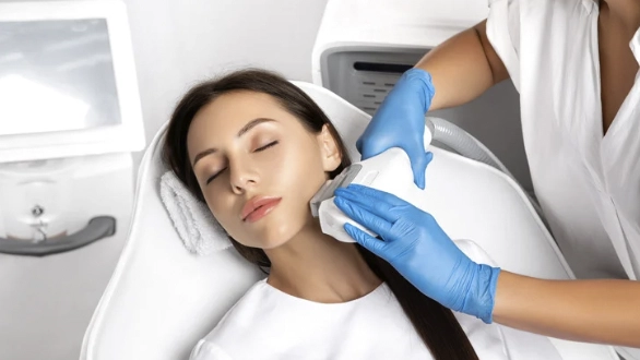 skincare model getting Smooth Glo Tucson facial rejuvenation treatment