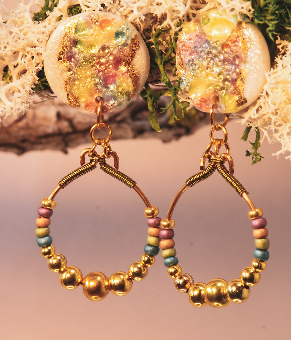 Ohrringe Glanzpunkt Fimo Clay Sterlingsilber, Bunte Glasperlen, Metallperlen Gold